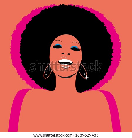 Soul Party Time. Soul, funk, jazz or disco music poster. Beautiful African American woman singing. Royalty-Free Stock Photo #1889629483