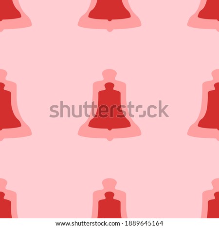 Seamless pattern of large isolated red vintage bell symbols. The elements are evenly spaced. Vector illustration on light red background