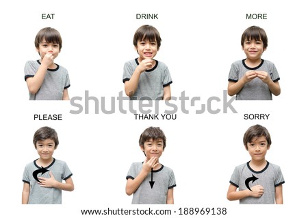 kid hand sign language on white background