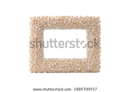 Frontal view of wedding floral photo frame isolated on white background 