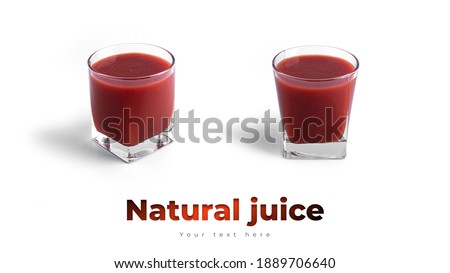Tomato juice in glass on a white background. View from the top. High quality photo
