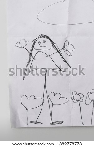 drawing of a girl in a flower meadow. Children's illustrations.