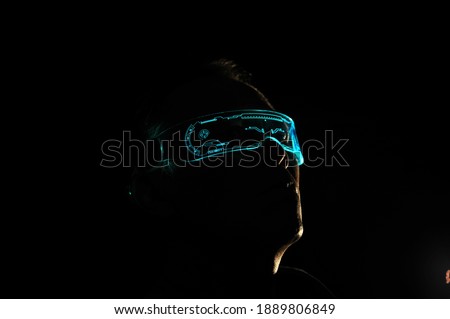 concept - with digital glasses Variety of colors future technology and science fiction 