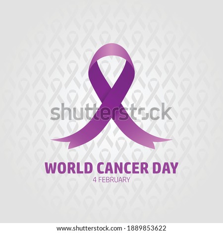 Purple ribbon for all cancer symbol in ribbon pattern background. 4 February for world cancer day awareness.