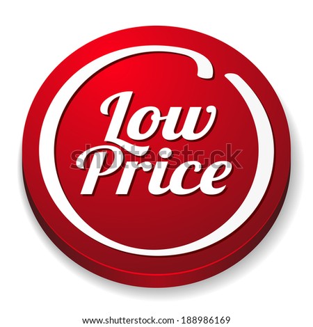 Red round low price button on white background