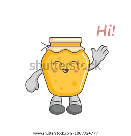 Character happy kawaii Honey greeting say hi with waving hand