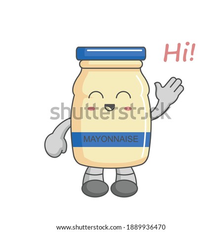 Character happy kawaii mayonnaise greeting say hi with waving hand
