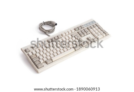 Vintage Mechanical Computer Keyboard Isolated On White Background