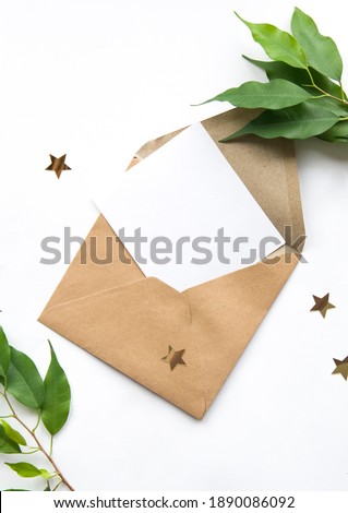 Brown grey develope with white card with space for text. Postcard, greeting or invitation card. Royalty-Free Stock Photo #1890086092