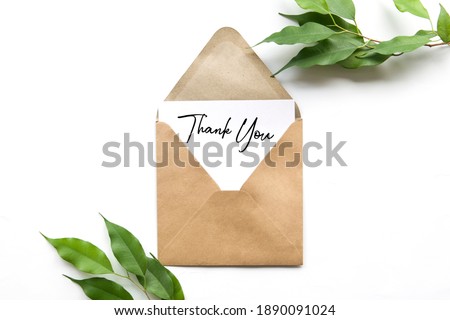 Envelope with text Thank You. Letter, postcard, invitation, congratulation, thanks Royalty-Free Stock Photo #1890091024