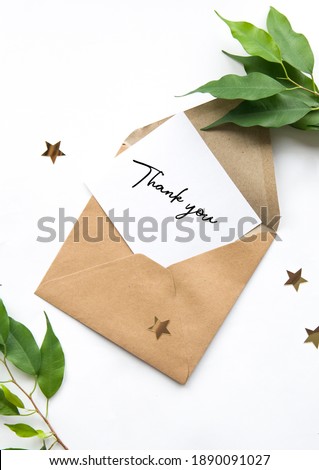 Envelope with text Thank You. Letter, postcard, invitation, congratulation, thanks Royalty-Free Stock Photo #1890091027