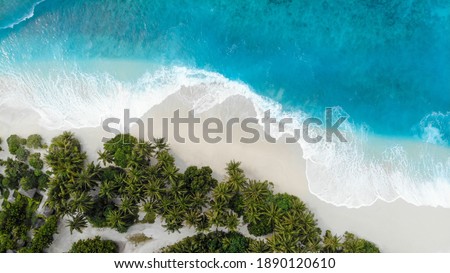 Aerial Drone Photo of waves crashing on the beach in Forkland (Fuvahmulah) in Maldives Royalty-Free Stock Photo #1890120610