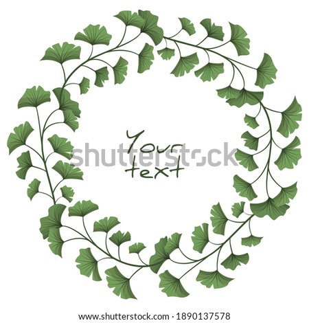Ginkgo Biloba wreath; floral frame for greeting cards, invitations, posters, banners, packaging.