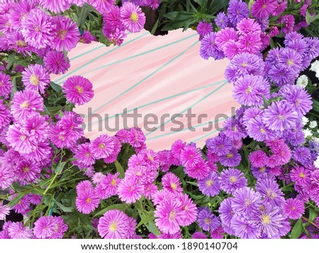 Beautiful pink, purple flower background image with empty space in the middle for a message card.