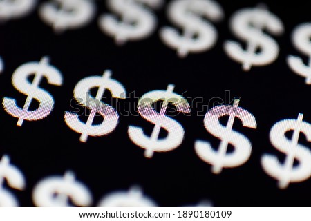 Currency Dollar symbol pattern on a black background. Monitor texture view. High quality photo