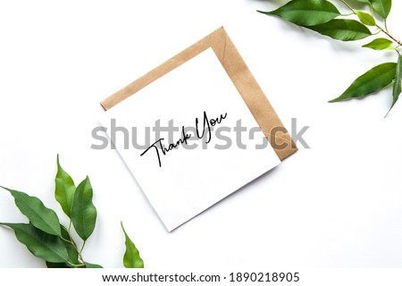 Envelope with text Thank You. Letter, postcard, invitation, congratulation, thanks Royalty-Free Stock Photo #1890218905