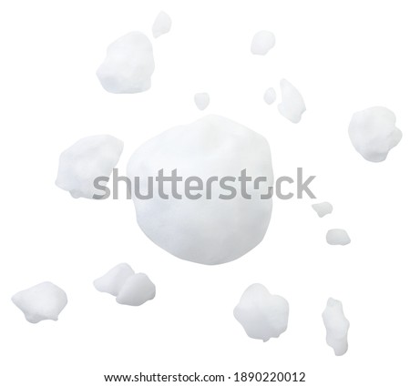 Snowball whole and pieces flies on a white background. Isolated