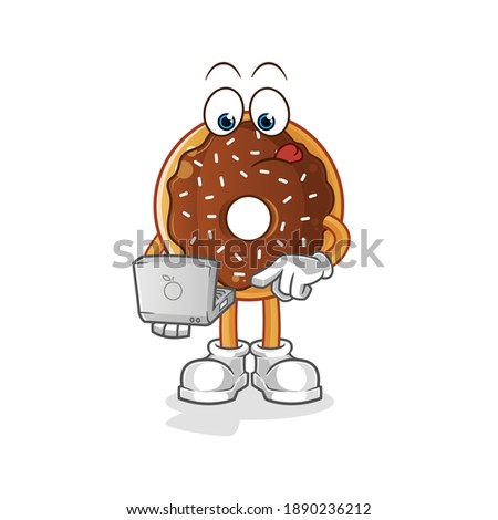 chocolate donut with laptop mascot. cartoon vector