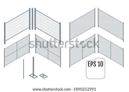 Isometric metal fence sections. Vector Royalty-Free Stock Photo #1890252991