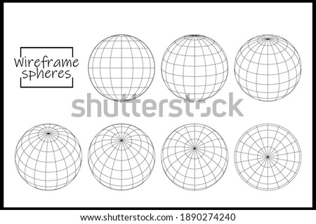 Abstract vector wireframe sphere globe on white isolated. Wireframe globes in different positions. Globe icons