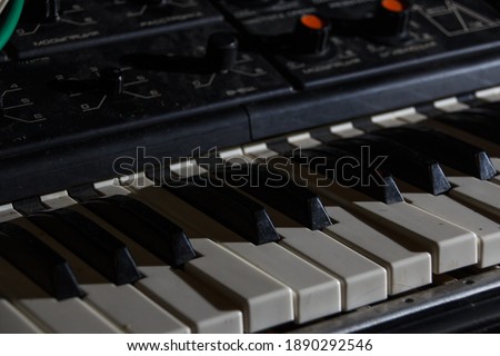 Synth keys in the dark. Octaves. Buttons and settings