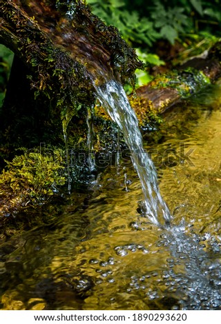 Old Mossy Spring And Fountain With Clear And Cold Mountain Water Running Into Basin