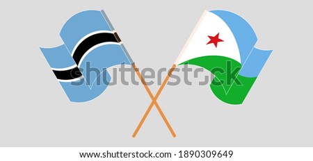 Crossed and waving flags of Djibouti and Botswana