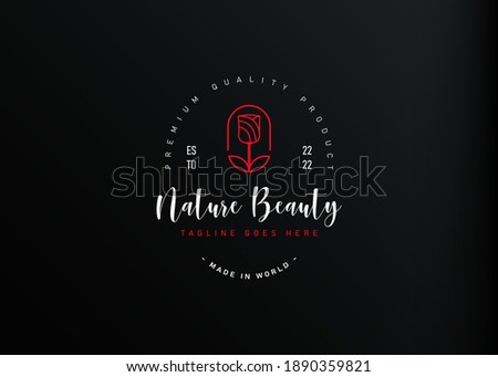 Rose logo design. Vector illustration of abstract beauty nature red rose. Vintage logo design vector line icon template