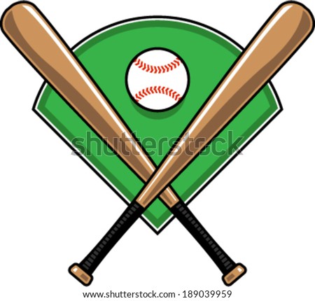 Baseball bats and baseball over green diamond vector illustration