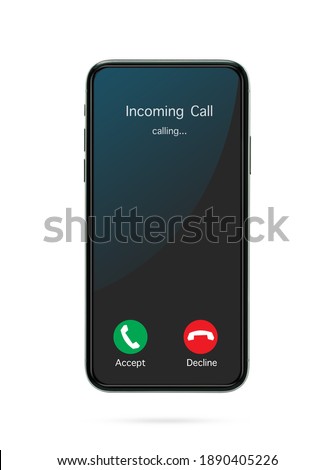 Incoming call phone screen interface. slide to answer, accept button, decline button. smartphone call screen mockup isolated with clipping path on white background.