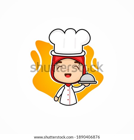 cute female chef wearing hijab. female chef mascot