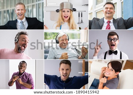 Various Diverse Funny People Portrait Collage Set
