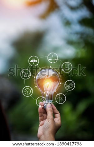 light bulb against nature, icons