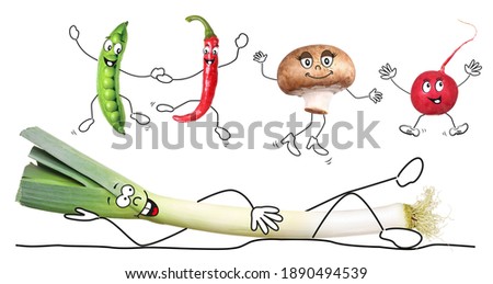 Different biologic vegetable,  isolated, comic style
