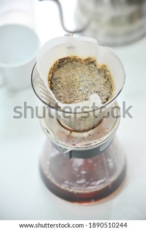 Blooming of brewing coffee pour over style at home