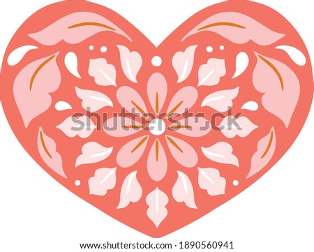 Vector folk art heart isolated on a white background
