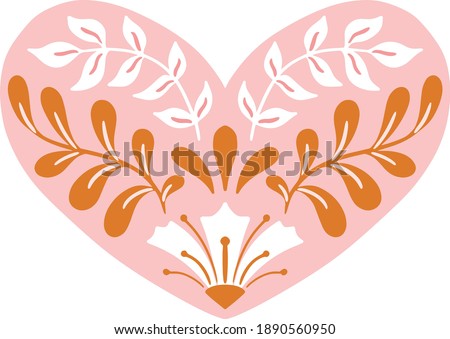 Vector folk art heart isolated on a white background