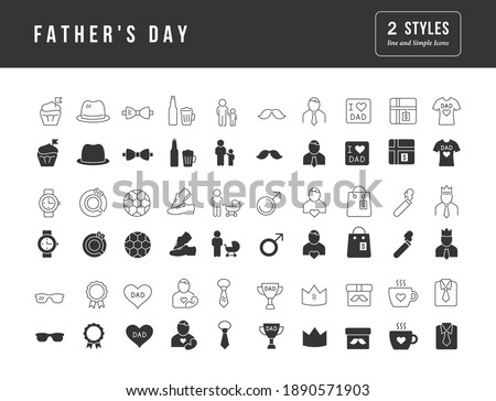Father's Day. Collection of perfectly simple monochrome icons for web design, app, and the most modern projects. Universal pack of classical signs for category Holidays.