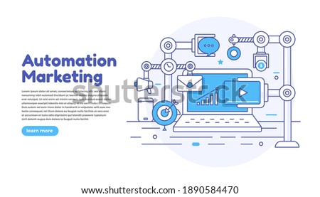 Flat design concept automation marketing. Digital marketing tools. Design template for website and banner. Vector illustrate.