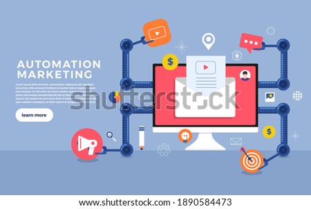 Flat design concept automation marketing. Digital marketing tools. Design template for website and banner. Vector illustrate. Royalty-Free Stock Photo #1890584473
