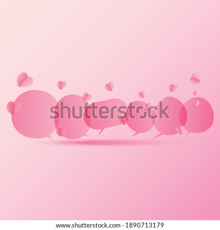 Set valentines day pink speech bubbles vector, communication and conversation concept, speaking and talk illustration,decoration with hearts paper cut