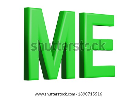 3d lettering "me", pointer, website signboard, graphic font design.