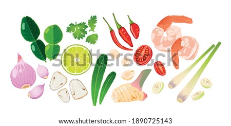 Ingredient of Tomyum Soup isolated on white background.Thai food. Royalty-Free Stock Photo #1890725143
