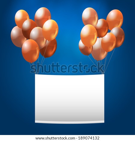 abstract celebration background with red balloons and blank board