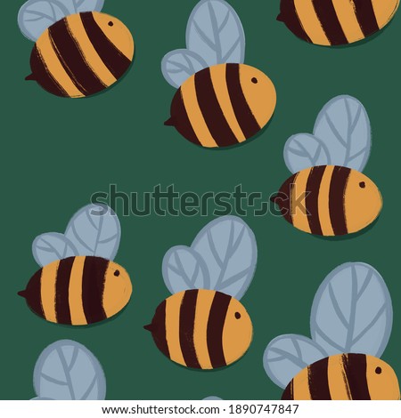Cute textile postcard pattern with bee wasp