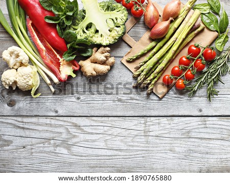 Healthy food. Selection of vegetables for ketogenic diet, clean eating, plant based, vegetarian and super food concept. Copy space