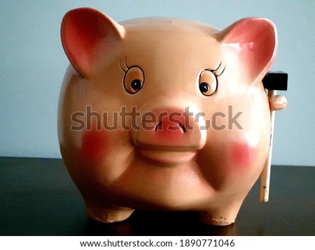 rich pink pig with hammer 