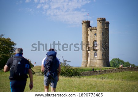 Broadway Tower on the Cotswold way on a sunny day. Royalty-Free Stock Photo #1890773485