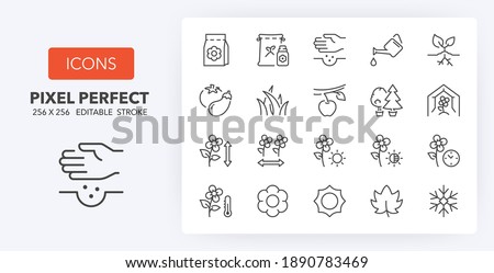 Gardening and seeding activities, thin line icon set. Outline symbol collection. Editable vector stroke. 256x256 Pixel Perfect scalable to 128px, 64px... Royalty-Free Stock Photo #1890783469