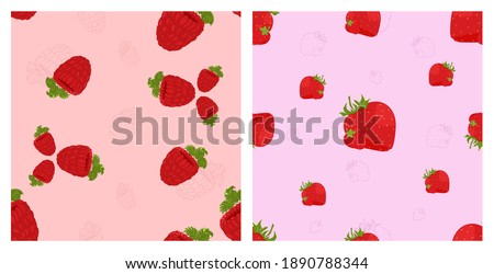Berry set. Seamless vector pattern of ripe strawberries and raspberries. The background is isolated from the pattern.